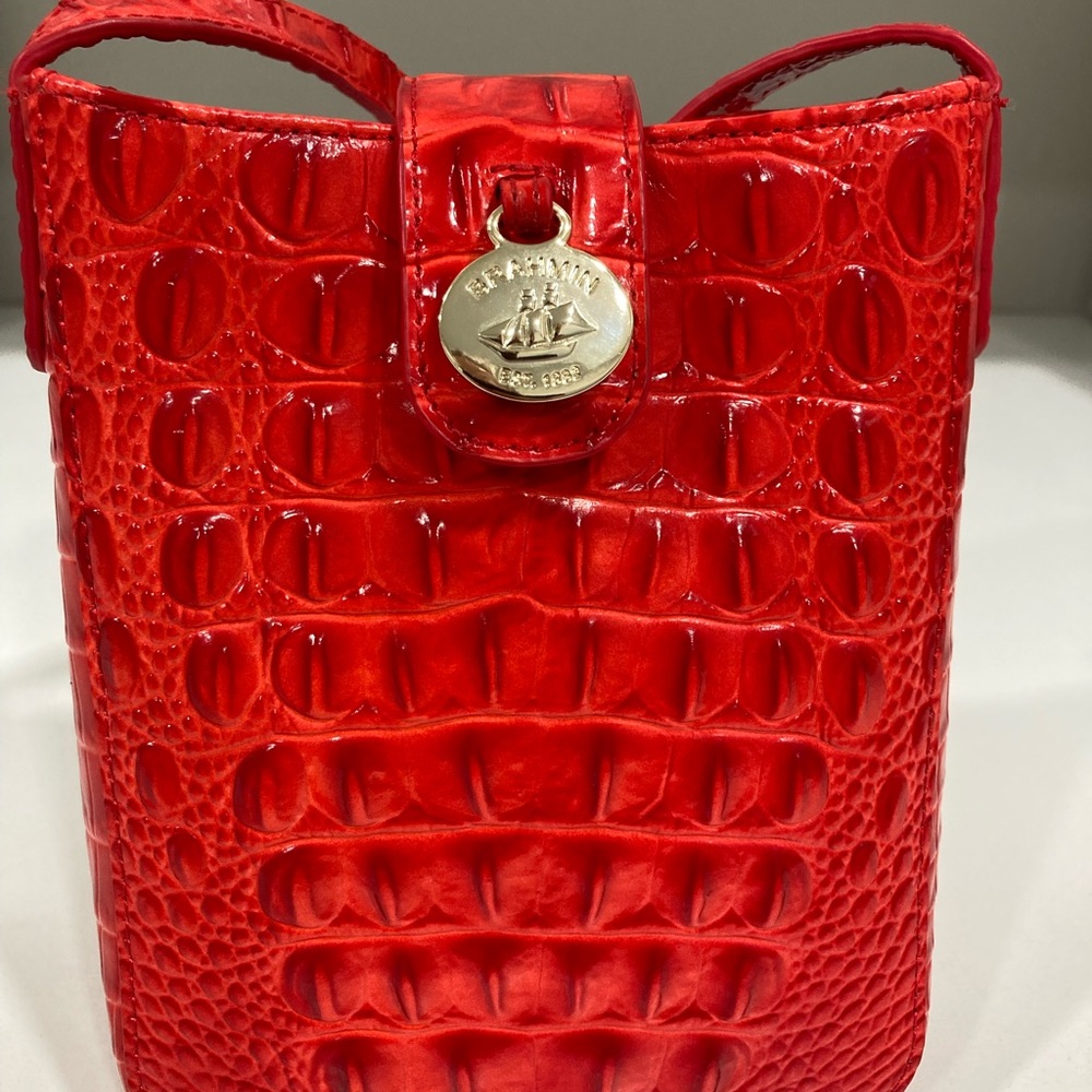 Brahmin Red Mini Crocodile Embossed Bag with Gold Hardware